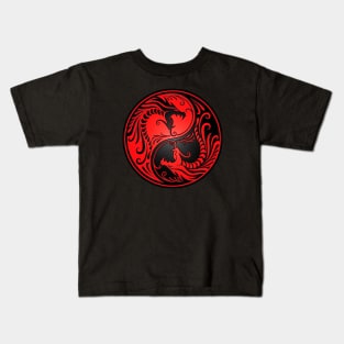 Red and Black Yin Yang Dragons Kids T-Shirt